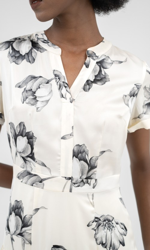 White Leaf Silk Midi Dress
